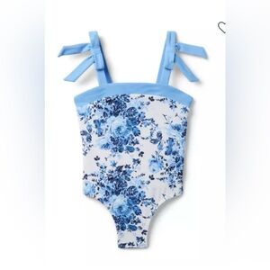 Janie and Jack Girls' Floral Bow One Piece Swimsuit NWT Size 18 UPF 50